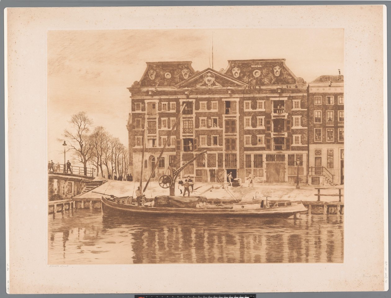 Udsigt over facaden på WIC-lageret set fra Oudeschans West Indian House (original titel) af Willem Arnoldus Witsen