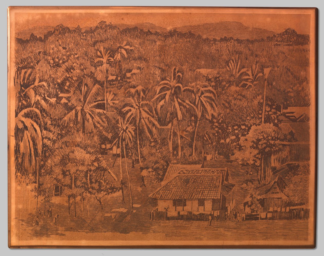 Udsigt over huse og vegetation i Buitenzorg af Willem Arnoldus Witsen
