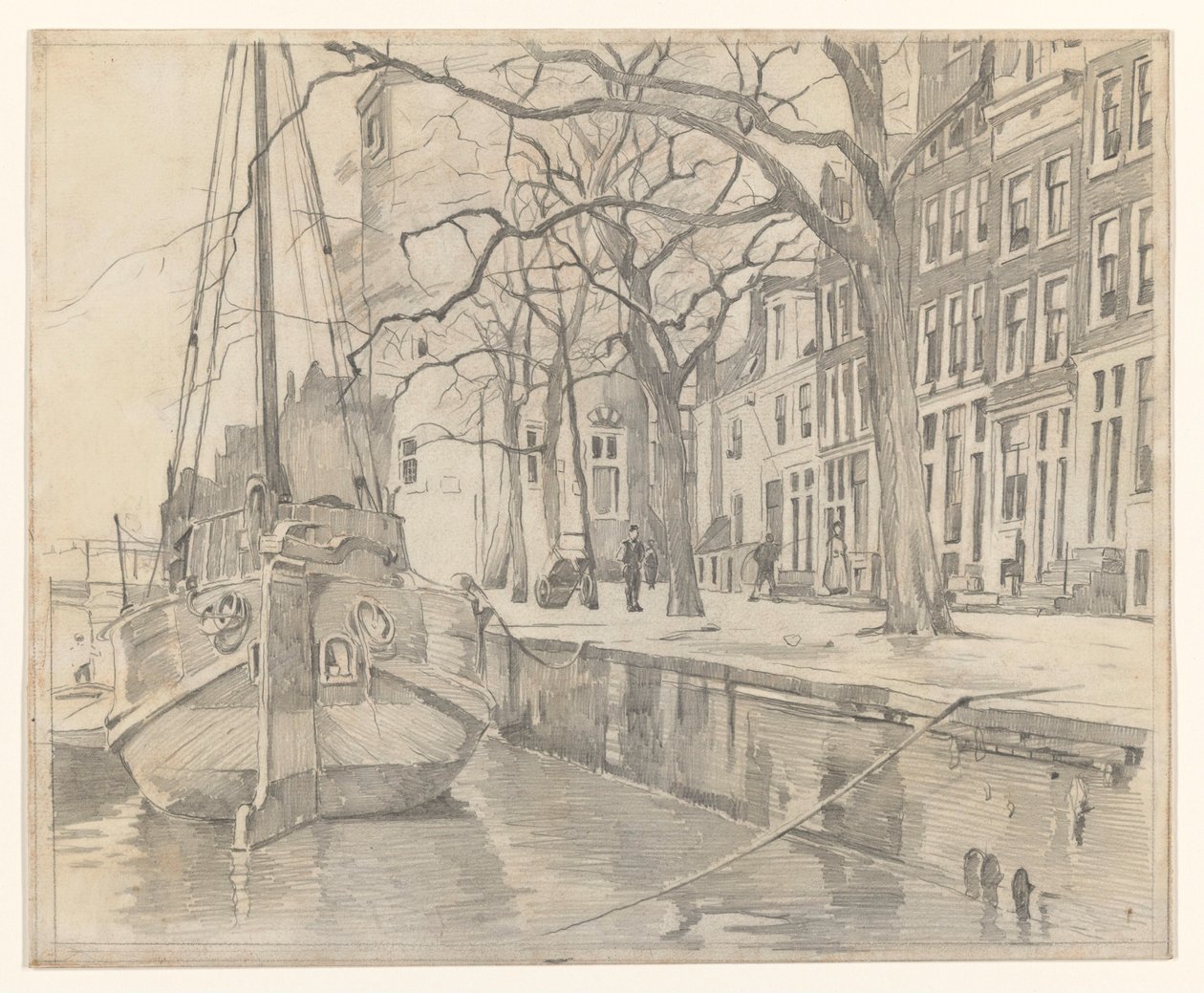 Udsigt fra Waalseilandsgracht mod Montelbaanstoren og nogle huse ved Oude Waal af Willem Witsen