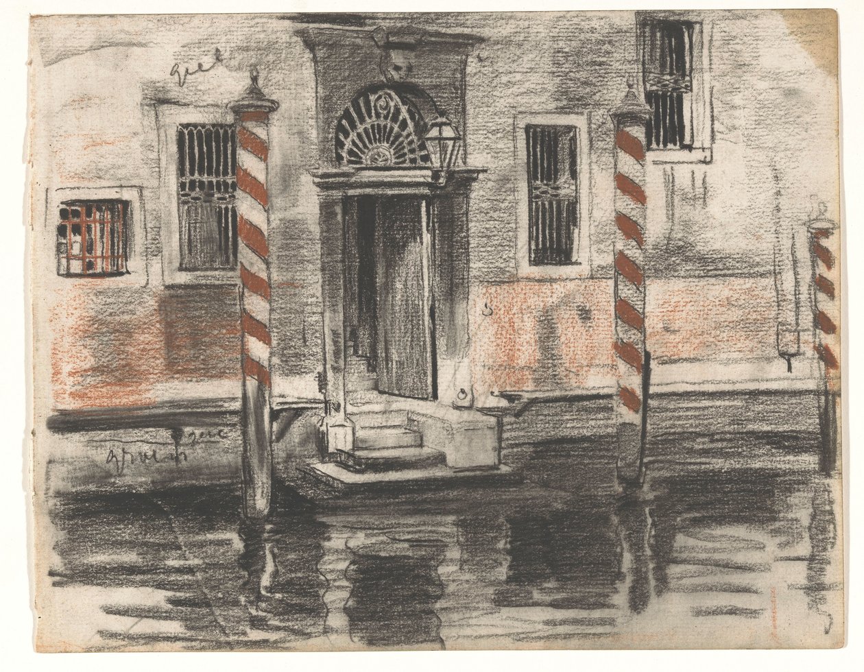 Hus på Canale Grande i Venedig, med farvenoter af Willem Arnoldus Witsen