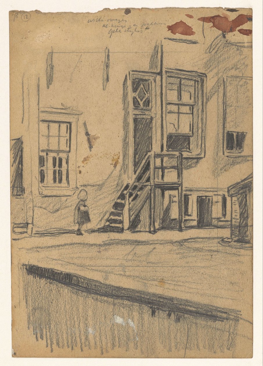 Pige ved trætrappe, kajvæg af Willem Arnoldus Witsen