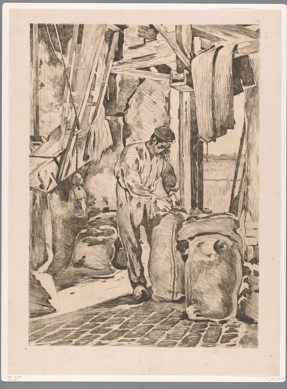 Møller i majsmøllen i Wijk bij Duurstede lukker en pose Miller med åben dør (original titel) af Willem Arnoldus Witsen