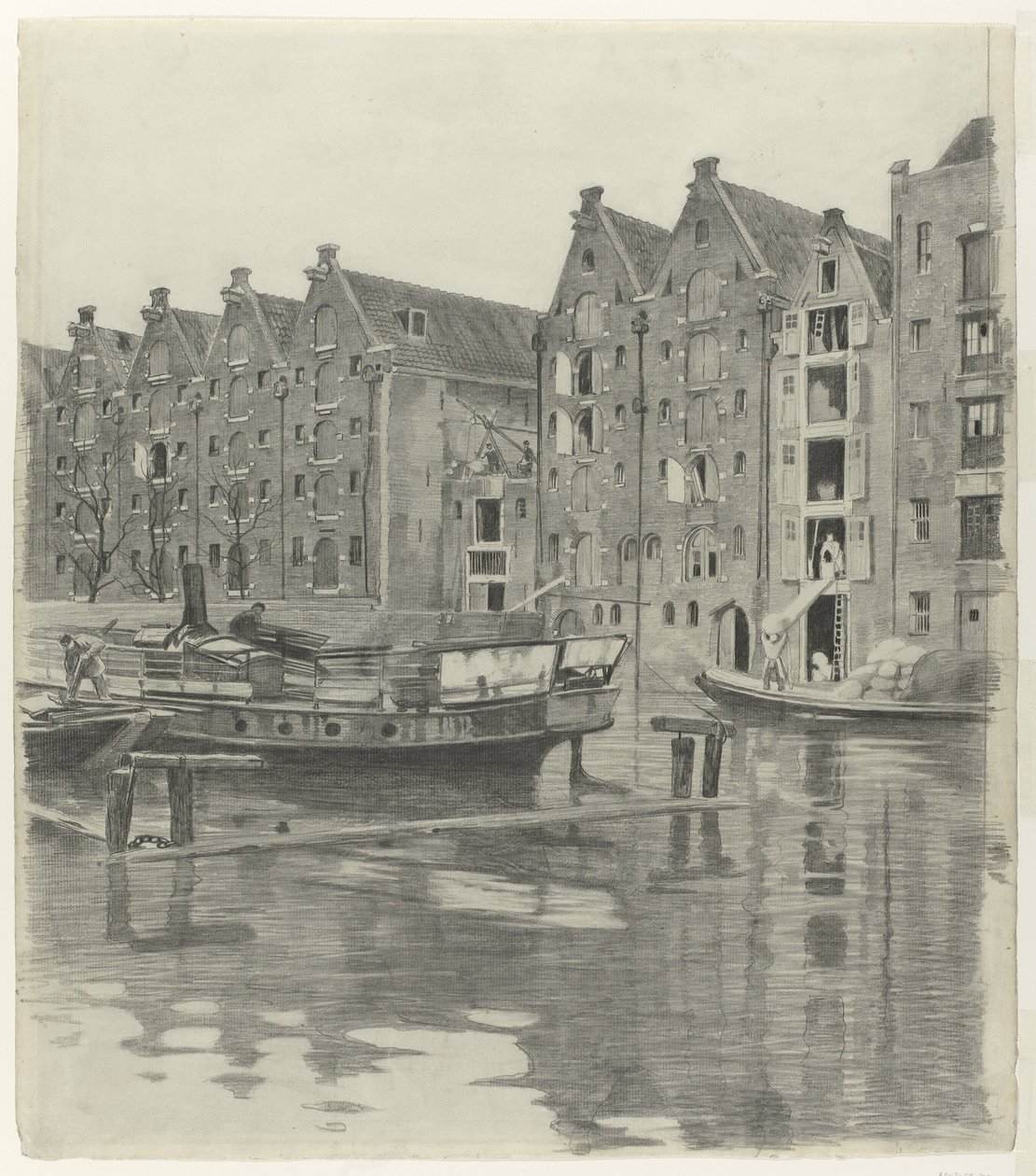 Pakhuse ved en kanal af Willem Arnoldus Witsen