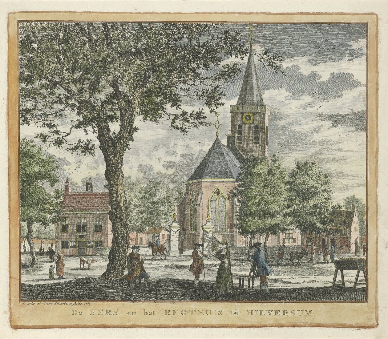 Kirke og tingsted i Hilversum i 1762 (før branden 1766) Kirken og Regthuset i Hilversum (titel på objektet) af Willem Writs