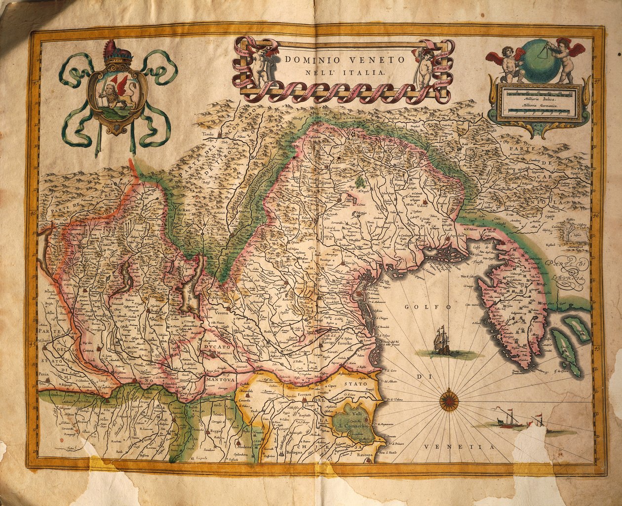 Kort over territorium under Veneto-herredømmet, Italien, fra Regionum Italiae af Willem Blaeu af Willem and Joan  Blaeu