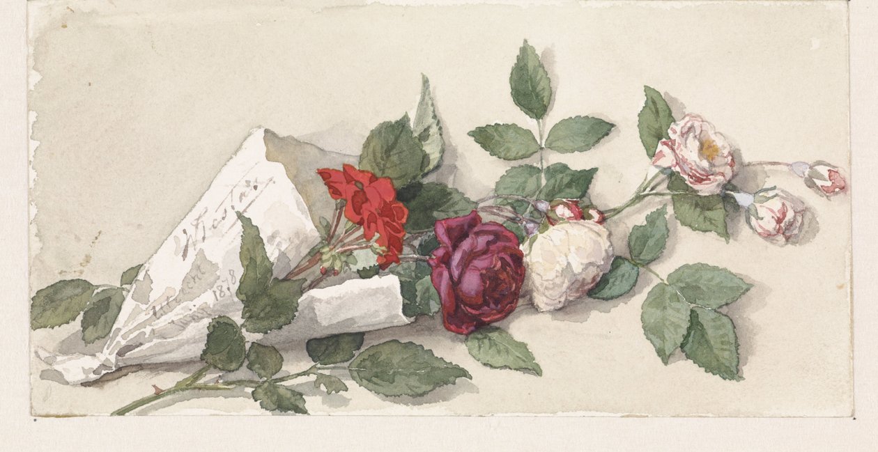 Buket af roser og pelargonium af Willem de Famars Testas