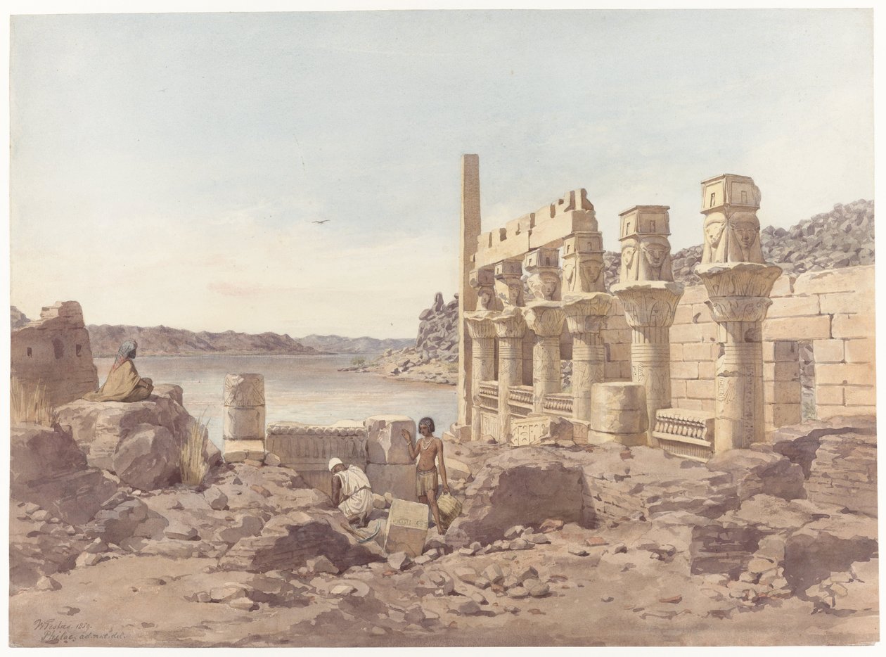 Udsigt over tempelruinerne ved Philae nær Aswan af Willem de Famars Testas