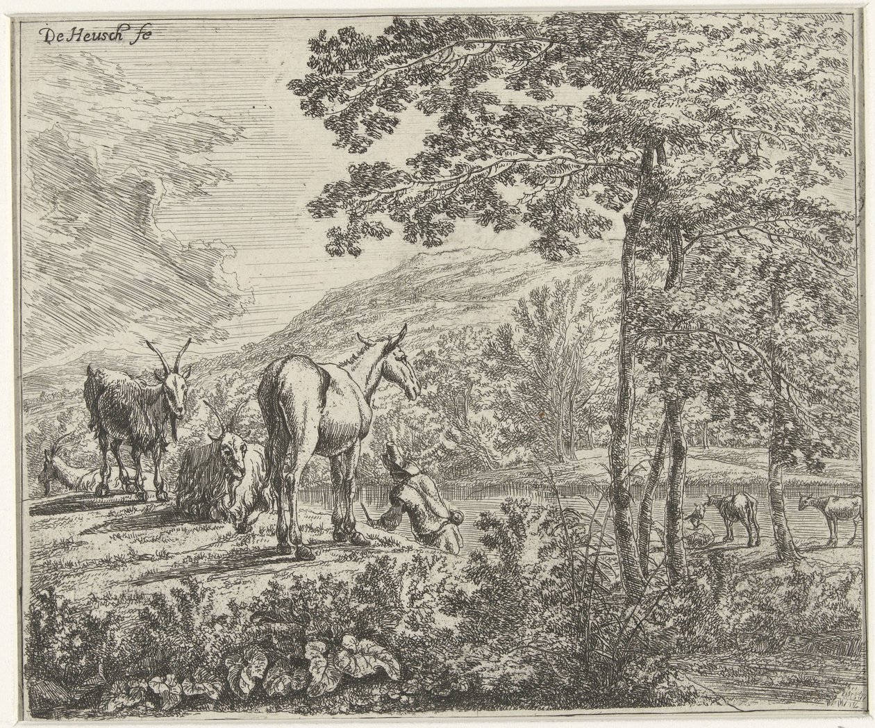 Landskab med et muldyr og geder af Willem de Heusch