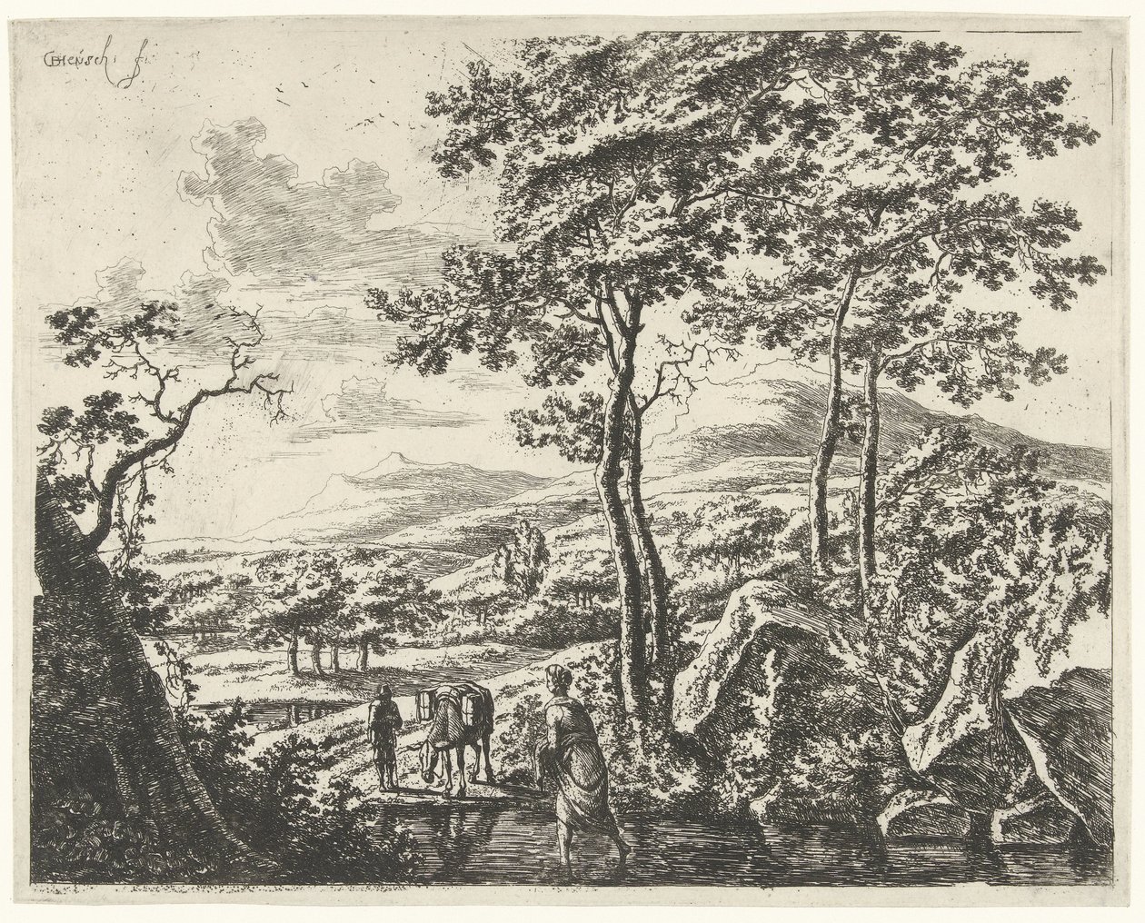 Landskab med en Mule Driver Landskaber med figurer (serietitel) af Willem de Heusch
