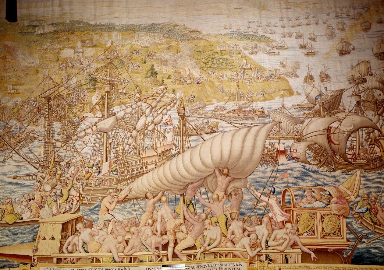 Erobring af Tunis af kejser Charles V: Golettes sæde i 1535. Detalje af et gobelin af Willem de Pannemaker (aktiv omkring 1535-1554) 1554 Alcazar de Seville af Willem de Pannemaker