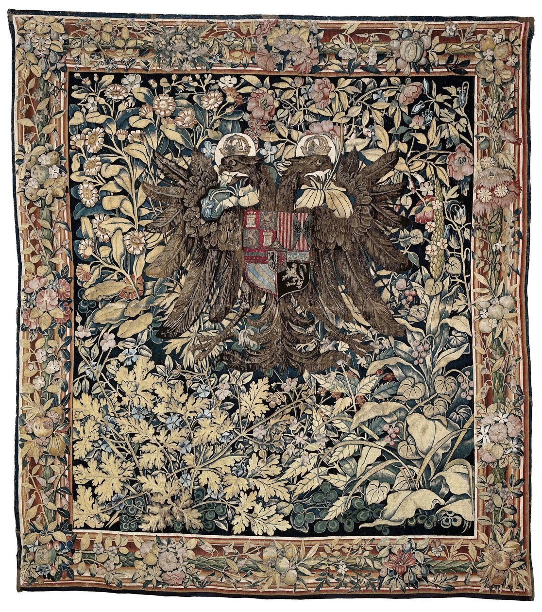Gobelin med kejser Charles Vs våben Verdure med kejser Karl Vs våbenskjold af Willem de Pannemaker
