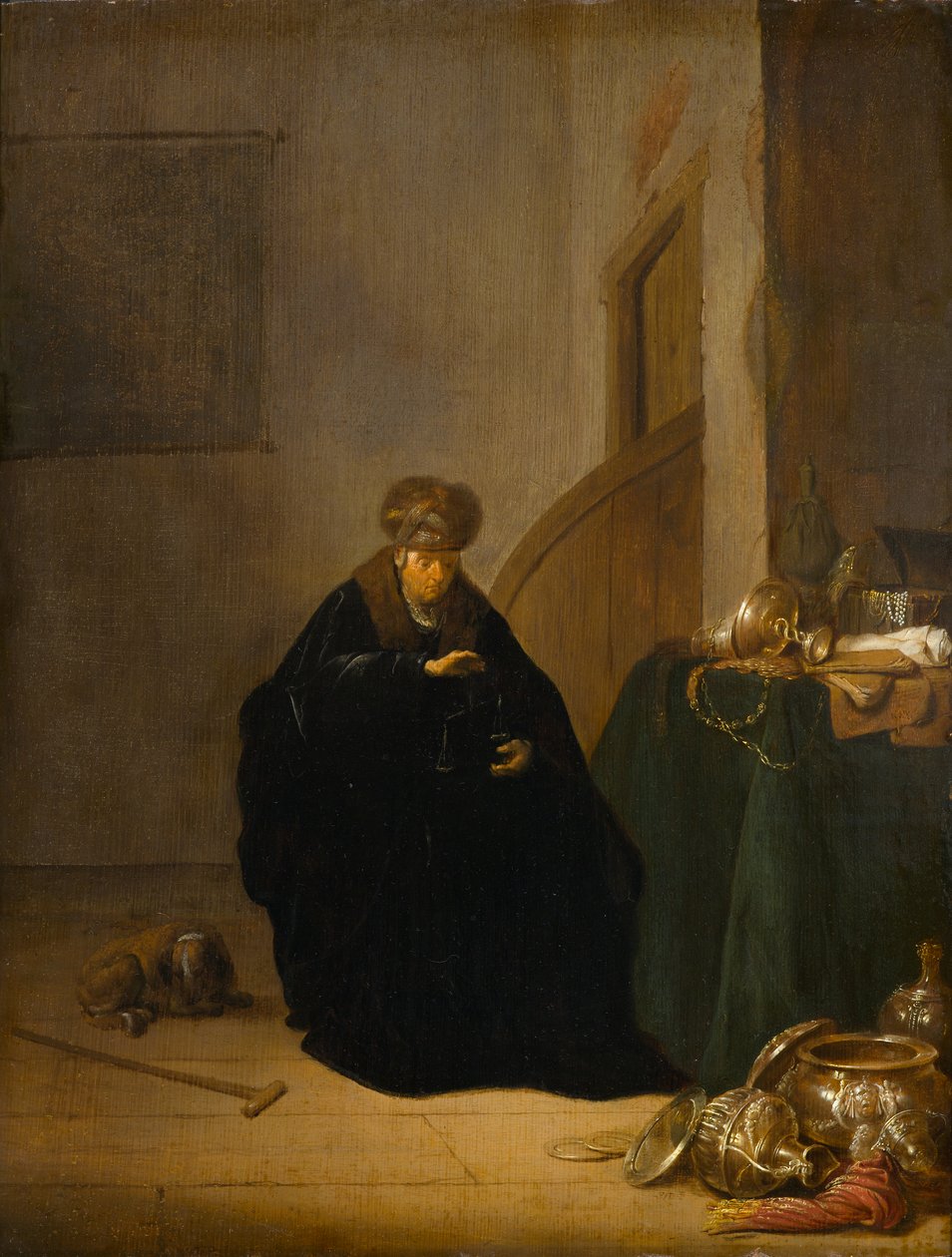 Guldvægteren, ca. 1635-1640 (olie på panel) af Willem de Poorter