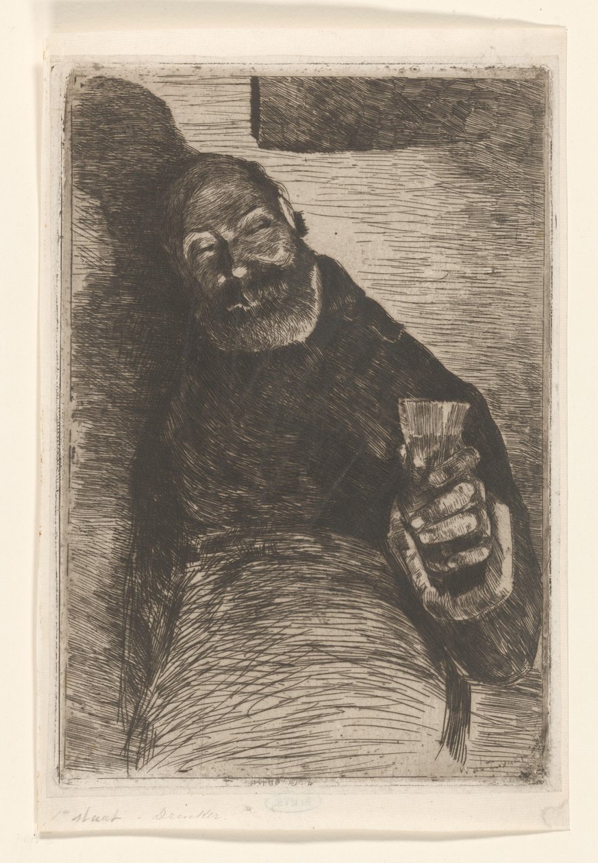 Drinker (original titel på objektet) Mand med hævet glas (original titel) af Willem de Zwart (signed by artist)