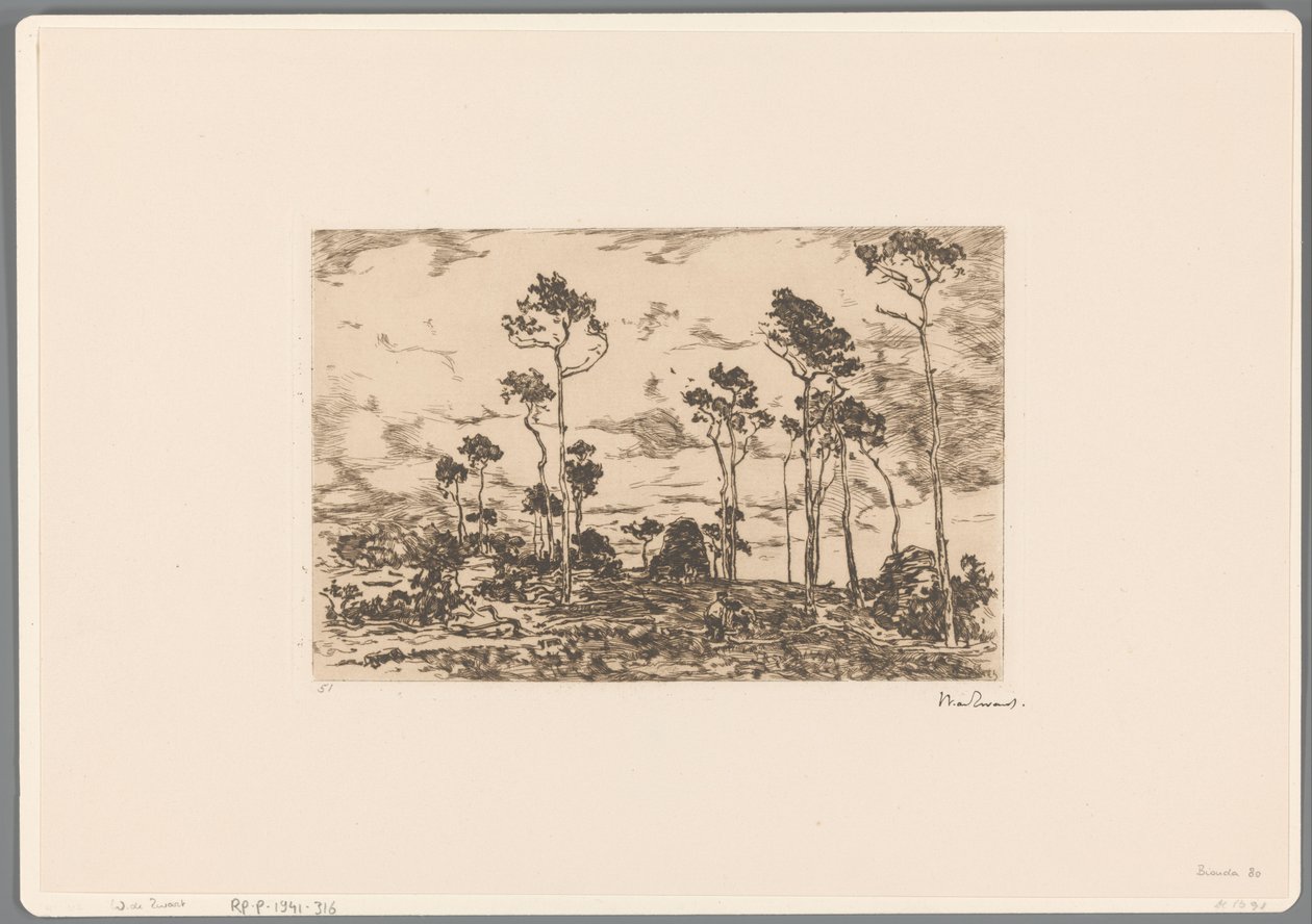Landskab med nøgne træer og skovhuggere Indlæser coppice (original titel) af Willem de Zwart (signed by artist)