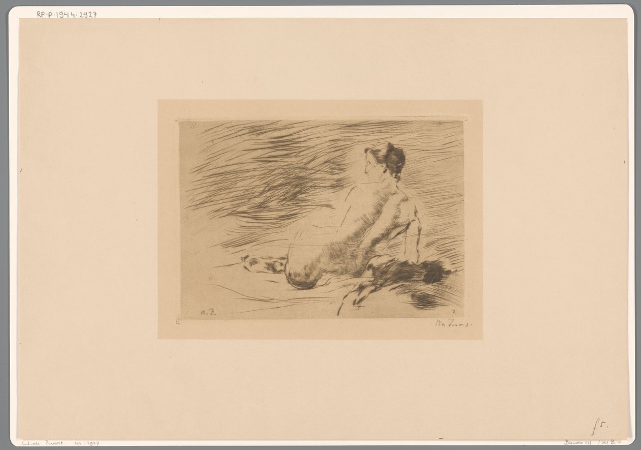 Tilbagelænet nøgen kvinde Liggende nøgen (original titel) af Willem de Zwart (signed by artist)