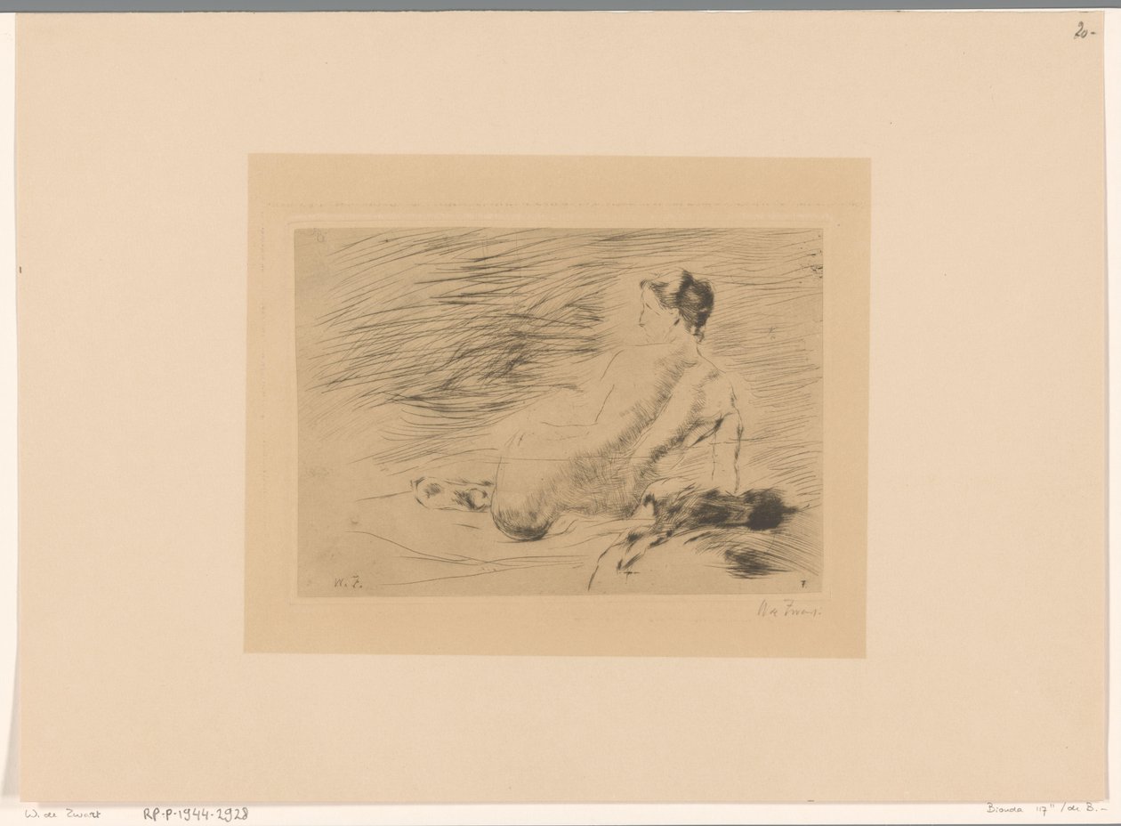 Tilbagelænet nøgen kvinde Liggende nøgen (original titel) af Willem de Zwart (signed by artist)