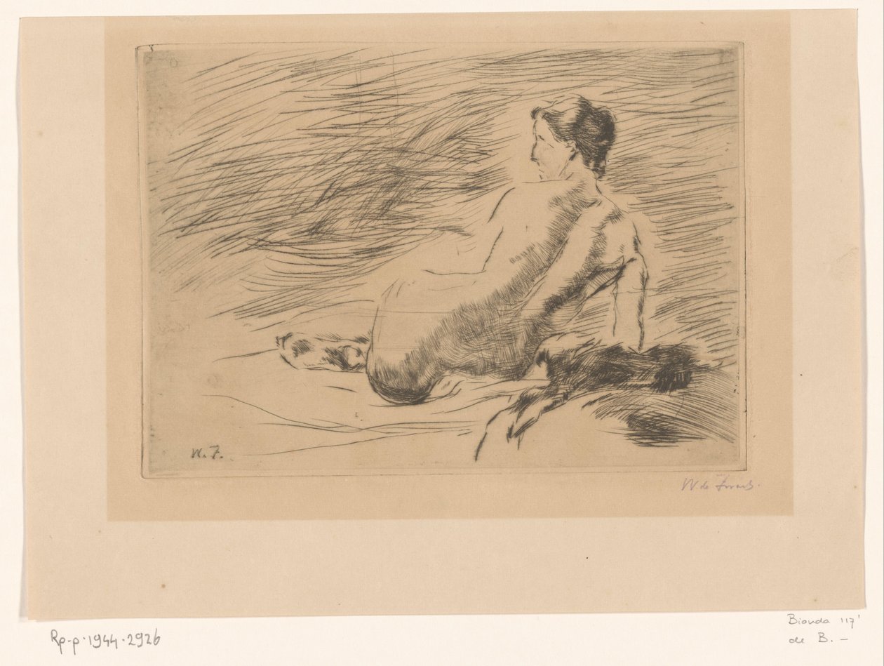Tilbagelænet nøgen kvinde Liggende nøgen (original titel) af Willem de Zwart (signed by artist)