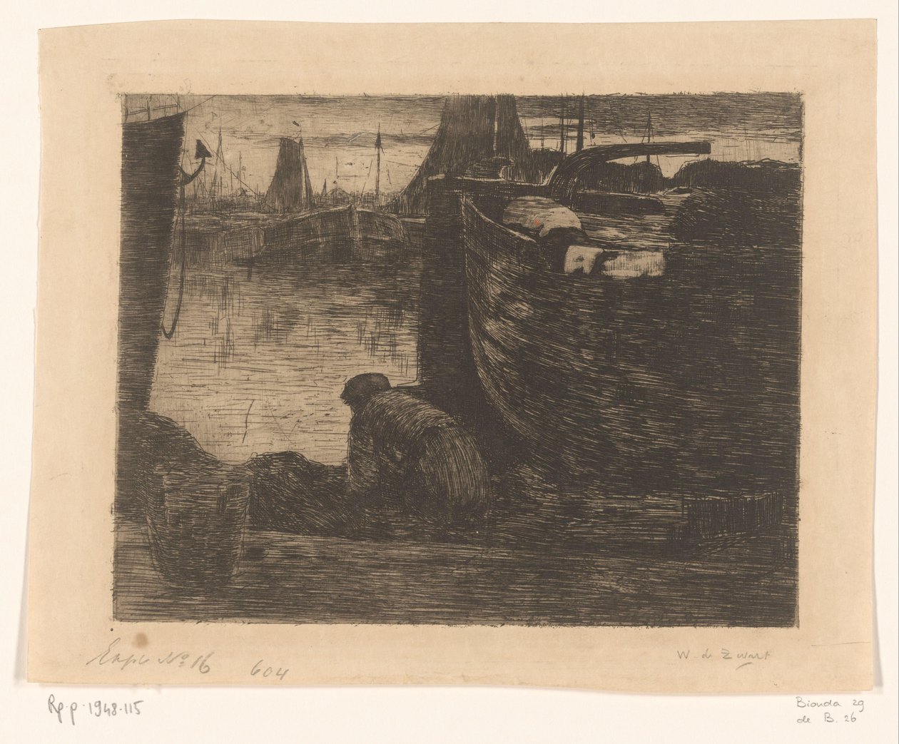 Mand på kajen i en havn Ved kajen (original titel) af Willem de Zwart (signed by artist)