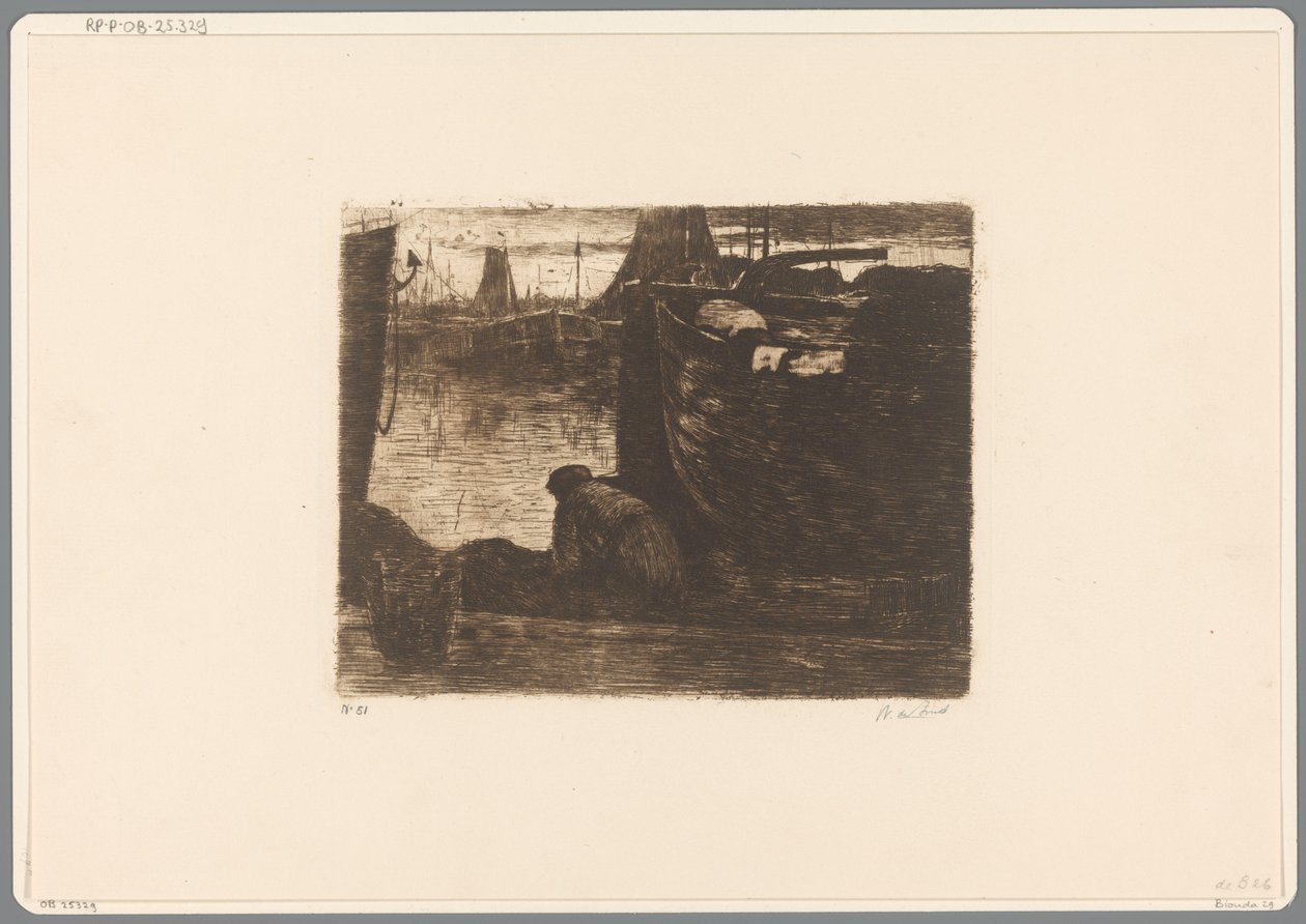 Mand på kajen i en havn Ved kajen (original titel) af Willem de Zwart (signed by artist)