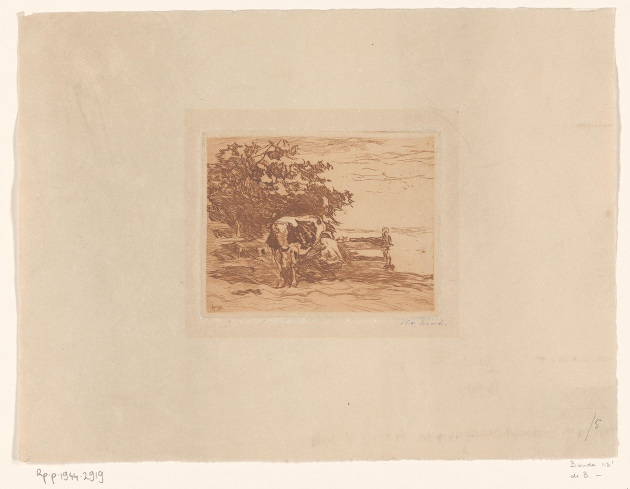 Melkende boer (original title) af Willem de Zwart (signed by artist)