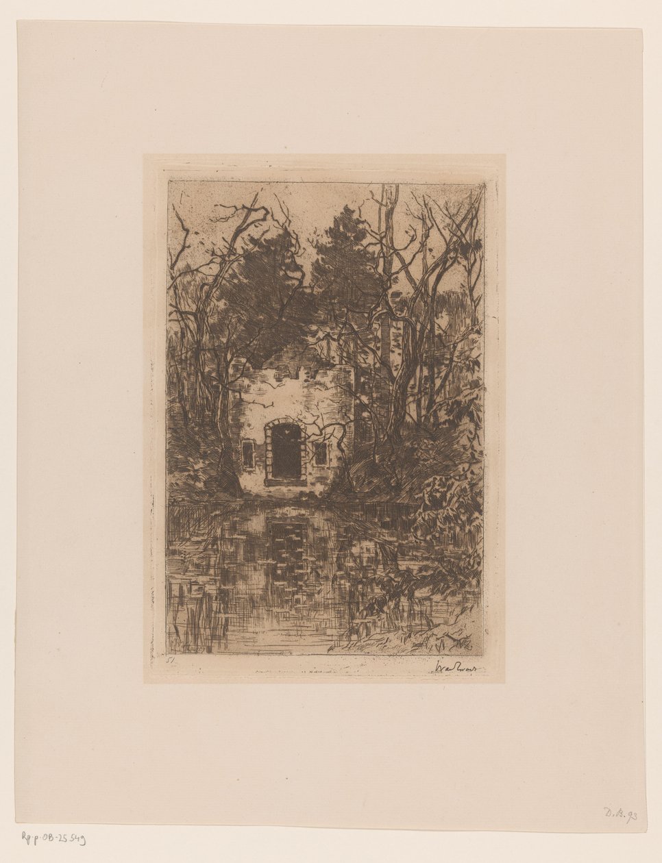 Ruin ved en dam Ruiner ved en dam (Lage Vuursche) (original titel) af Willem de Zwart (signed by artist)