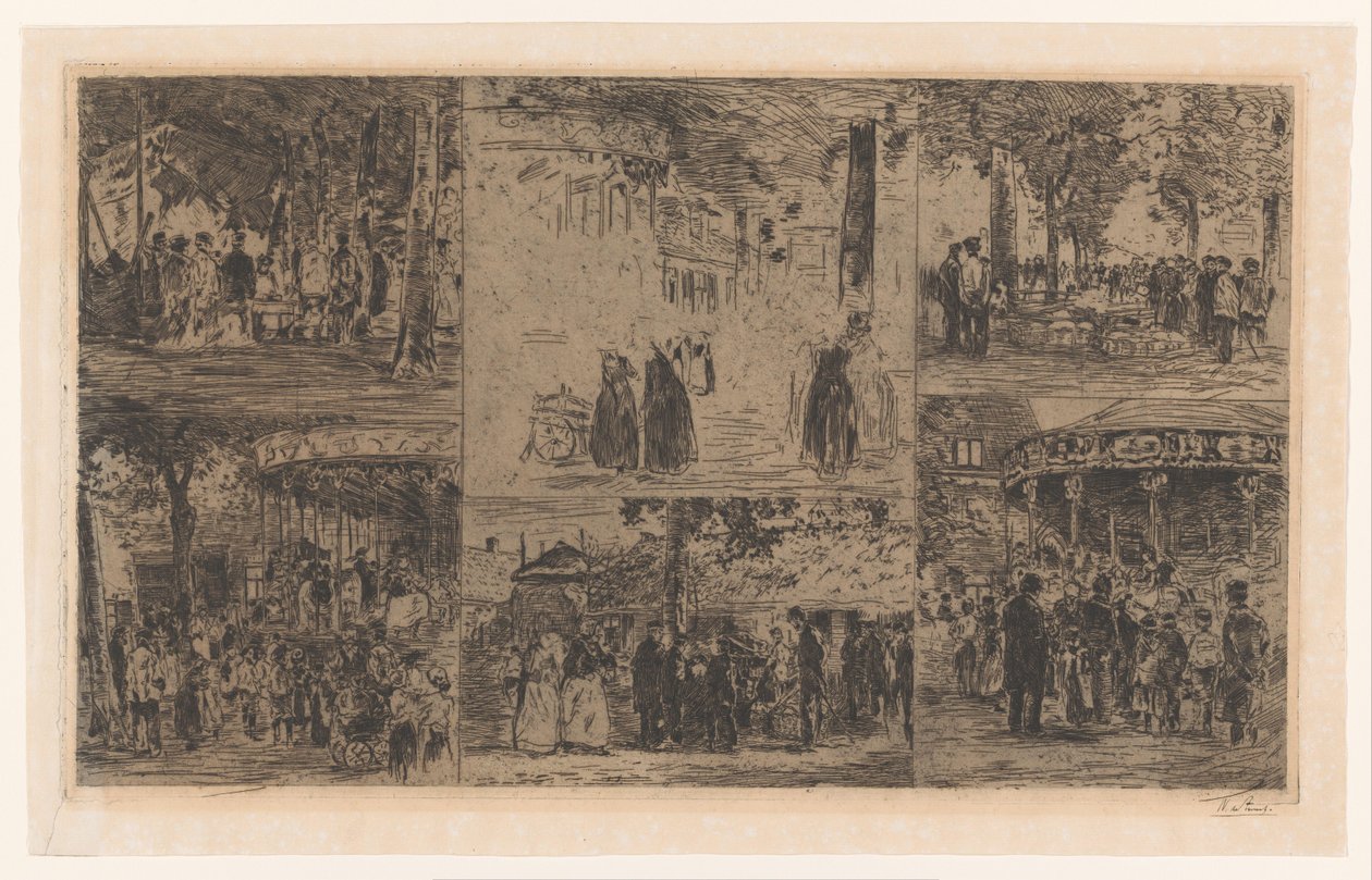 Seks skitser af en markedsdag og en landsbymesse af Willem de Zwart (signed by artist)