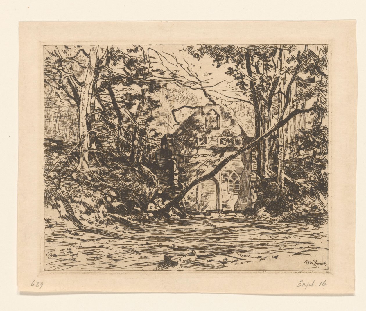 Ruin i en skov Ruin med oprejst træ (Lage Vuursche) (original titel) af Willem de Zwart