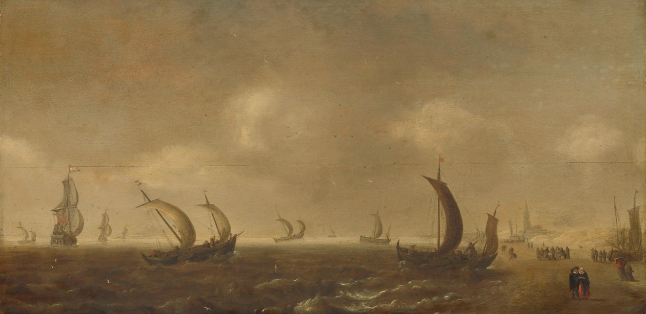 Havlandskab på stranden ved Scheveningen af Willem van Diest (attributed to)