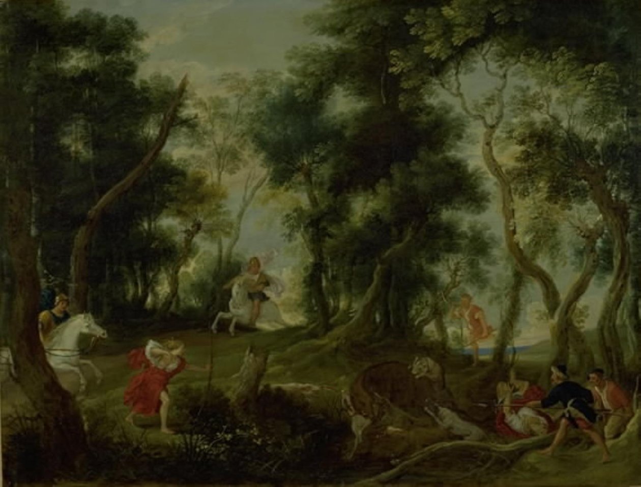 Landskab med Atalanta og Meleager, der jager Calydonian ornen af Willem van Herp