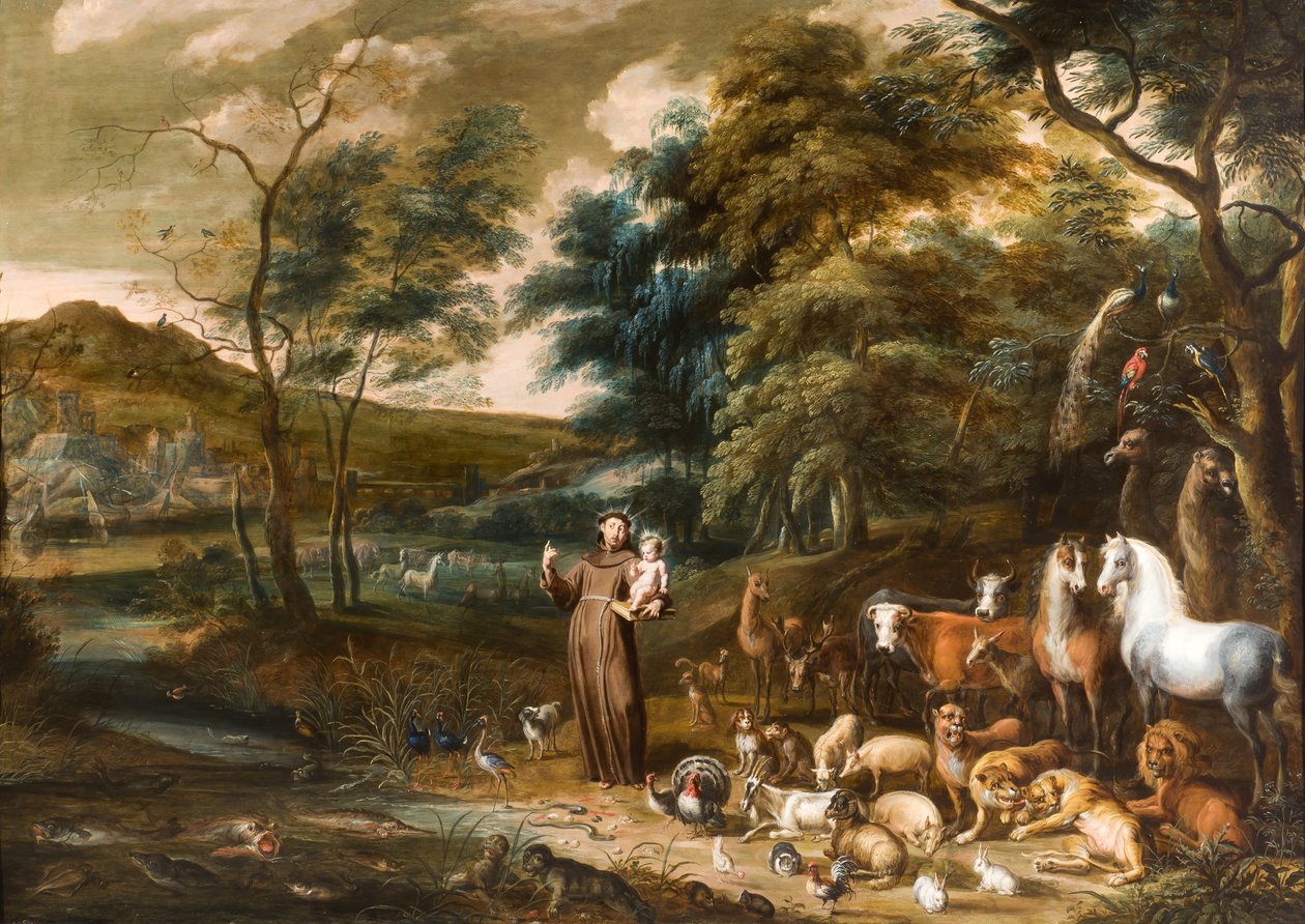 Sankt Frans med dyrene (olie på kobber) af Willem van, I and Hondt, Lambert de, I Herp