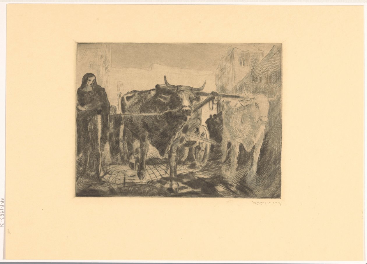 To okser til en vogn Oksevogn (original titel) af Willem van Konijnenburg (signed by artist)
