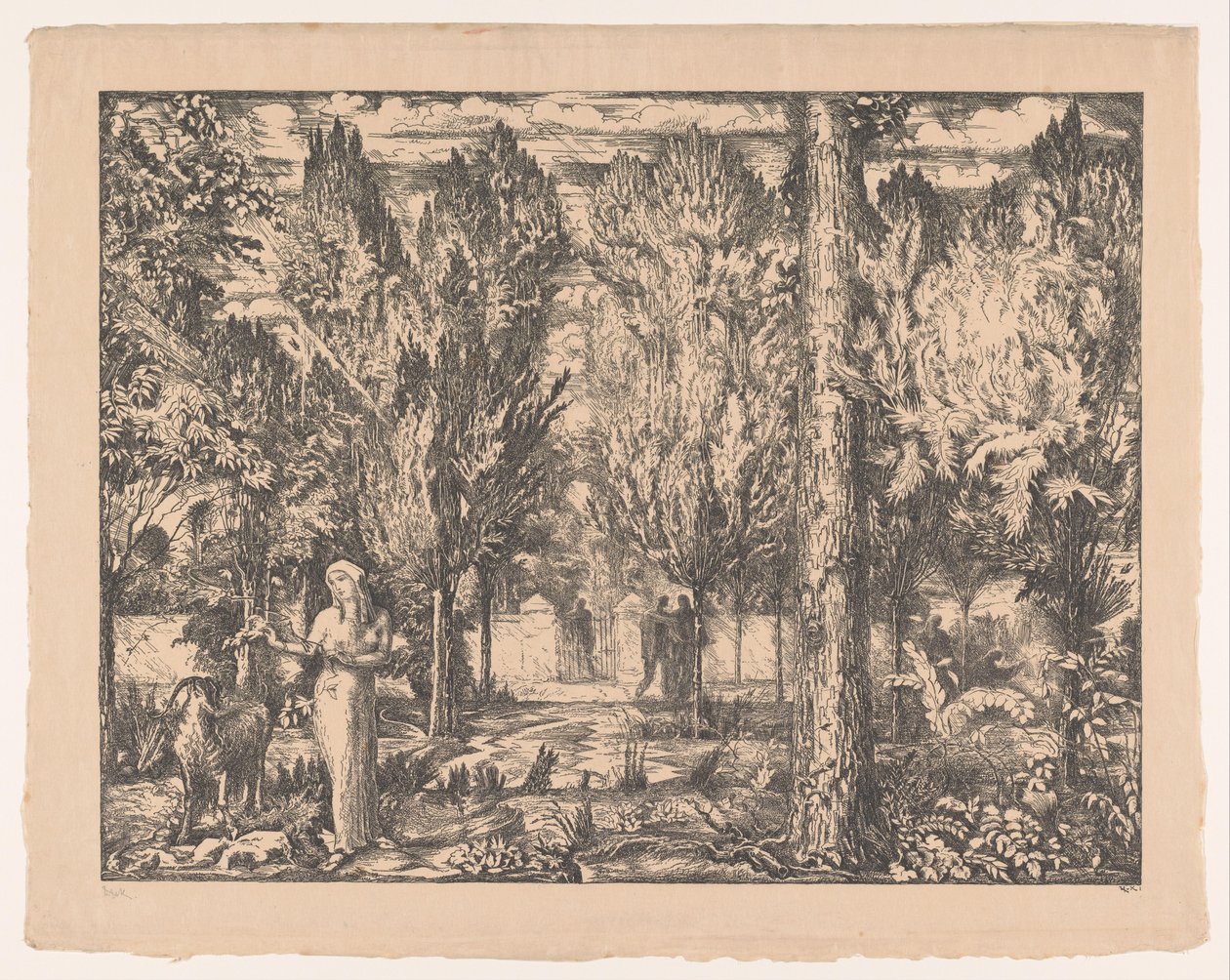 Kvinde og vædder i muret have The Park (original titel) af Willem van Konijnenburg (signed by artist)