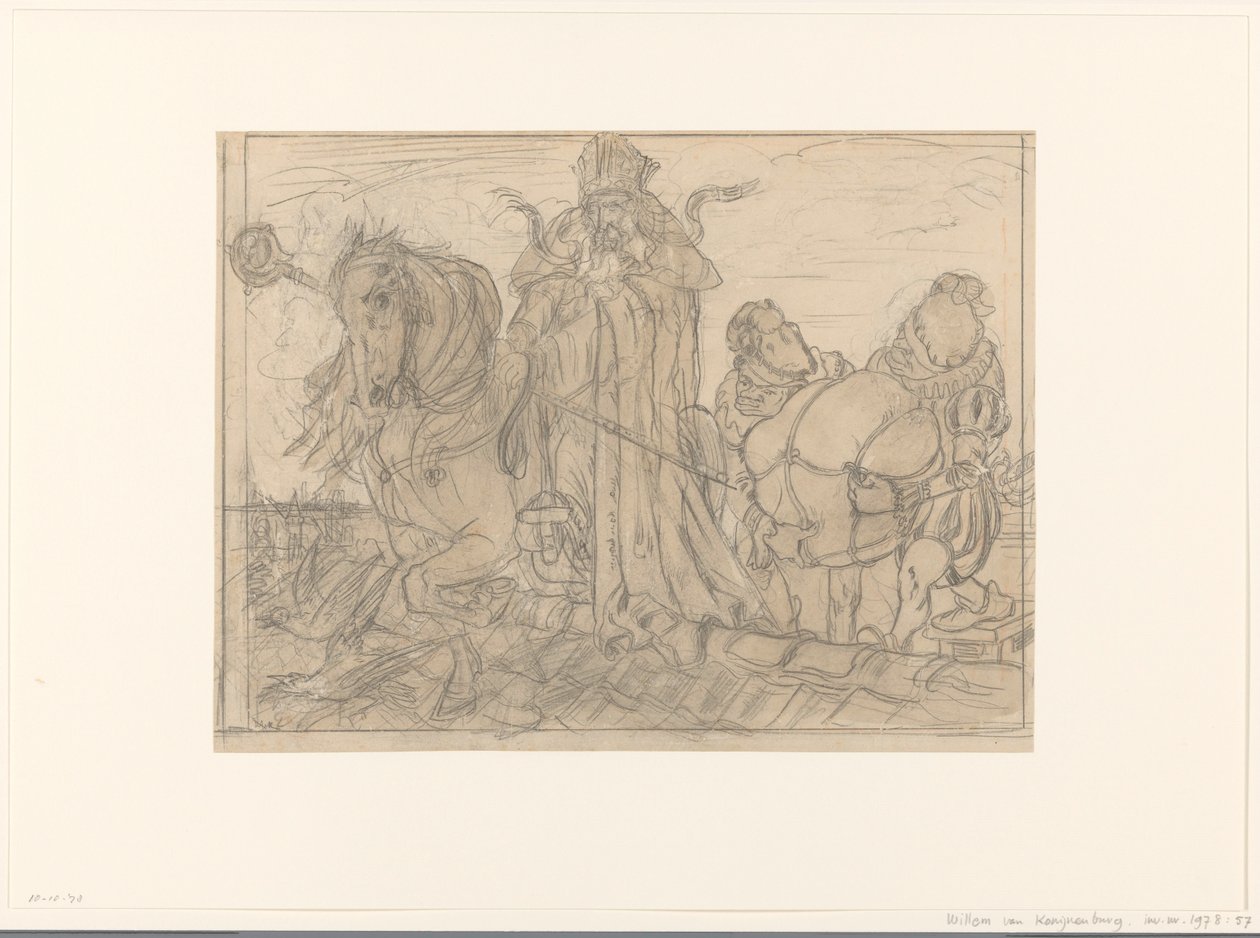 Sinterklaas med to Piets på et tag af Willem van Konijnenburg