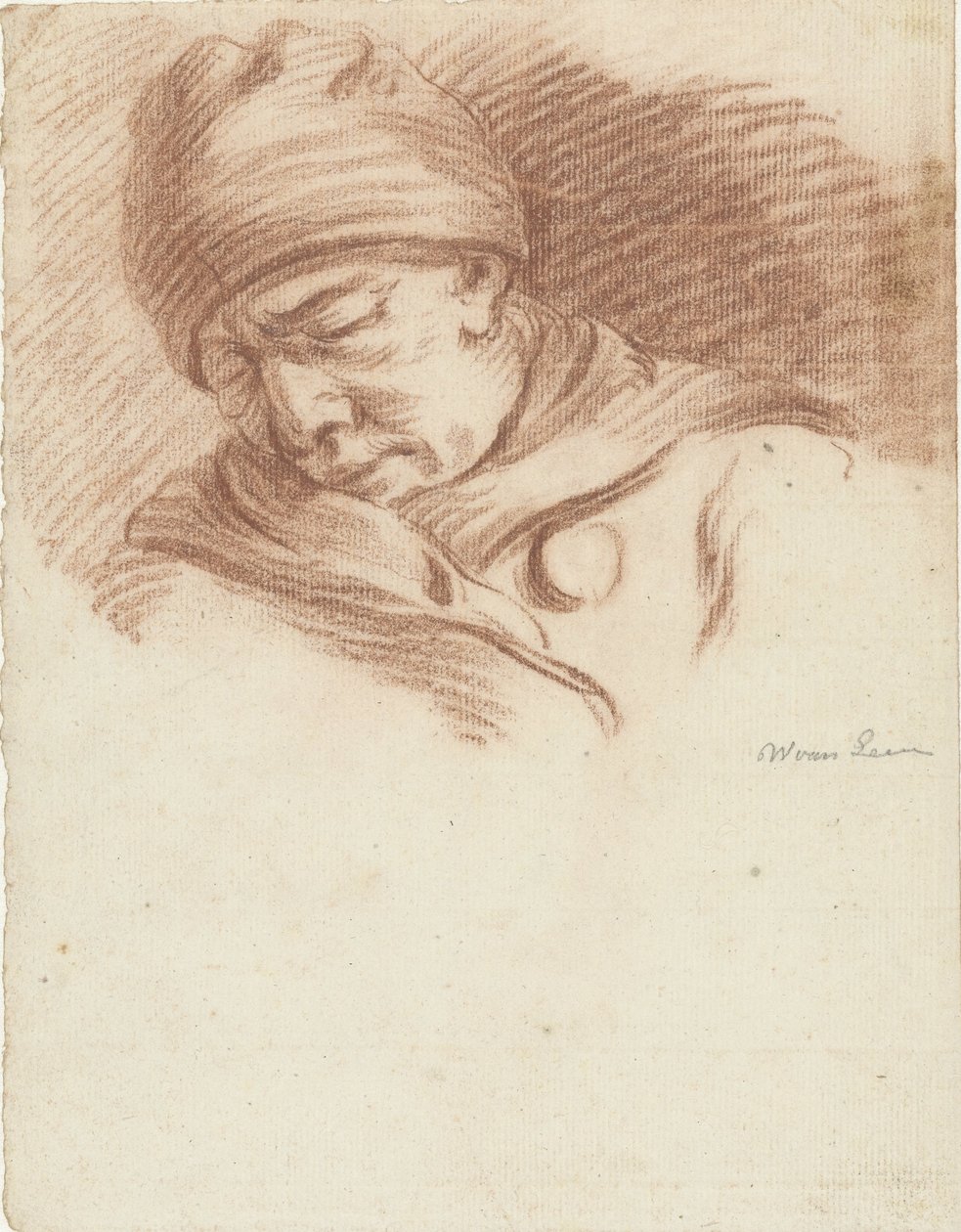 Sovende mand med hat (selvportræt?) af Willem van Leen