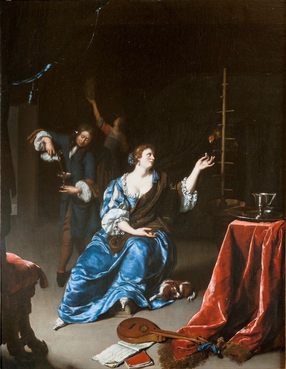 Dame med papegøje
 Alternativ(e) titel(r):   Dame einen Papagei fütternd af Willem Van Mieris