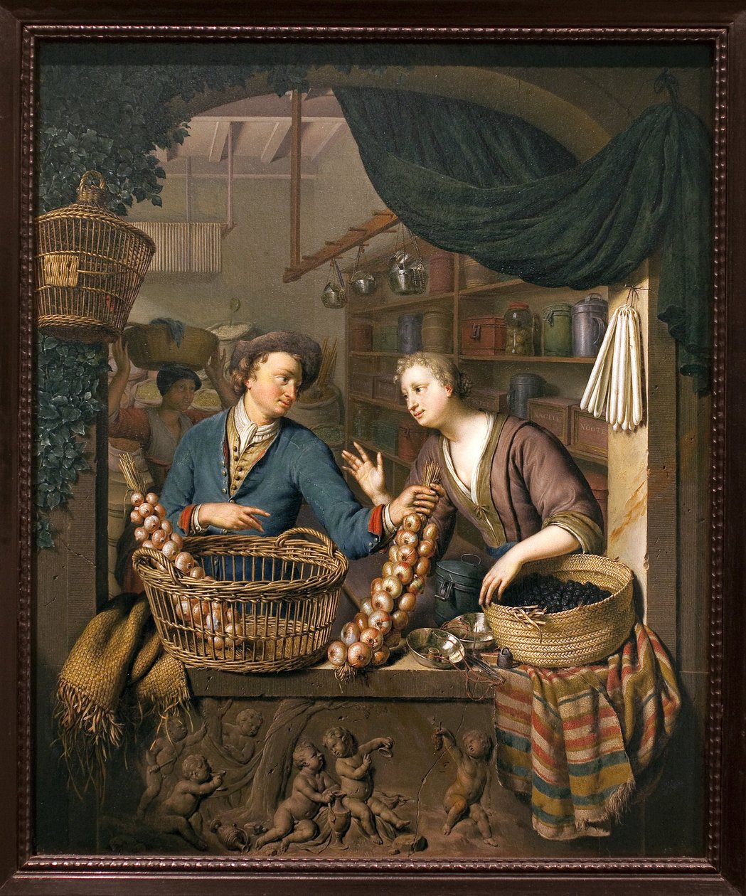 Løg sælger. Maleri af Willem van Mieris (1662-1747), olie på træ af Willem Van Mieris