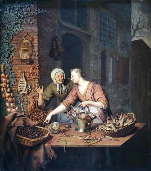 The Market Stall, ca. 1730 (olie på panel) af Willem Van Mieris