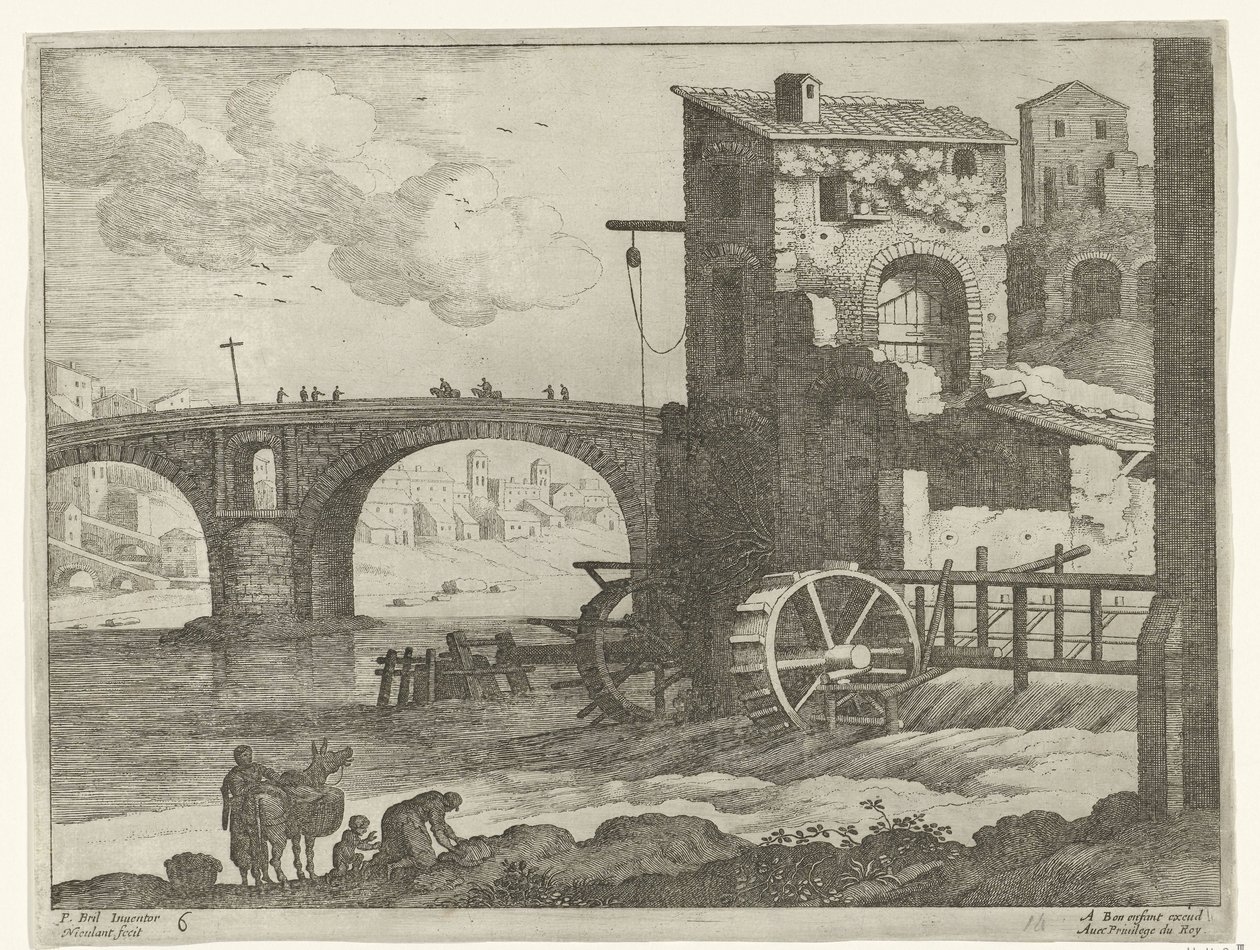 Bro og vandmølle Italienske landskaber (serietitel) af Willem van Nieulandt (II)