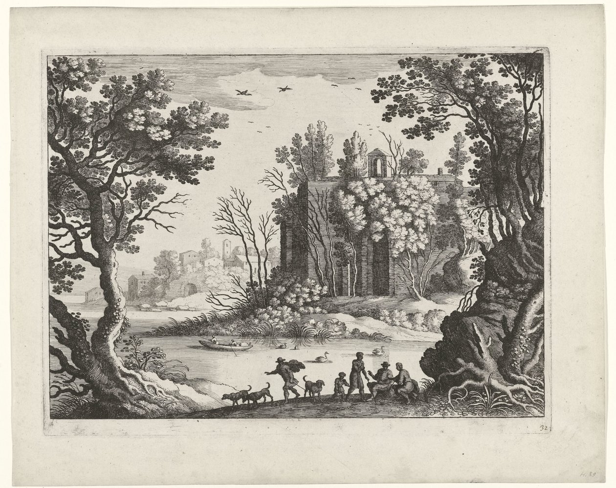 Bygger på en flod Italienske landskaber (serietitel) af Willem van Nieulandt (II)