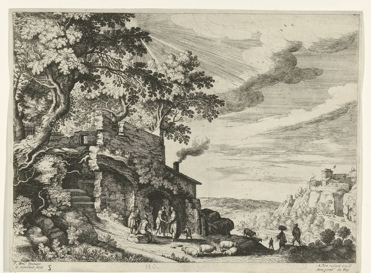 Hyrder ved en ruin Italienske landskaber (serietitel) af Willem van Nieulandt (II)