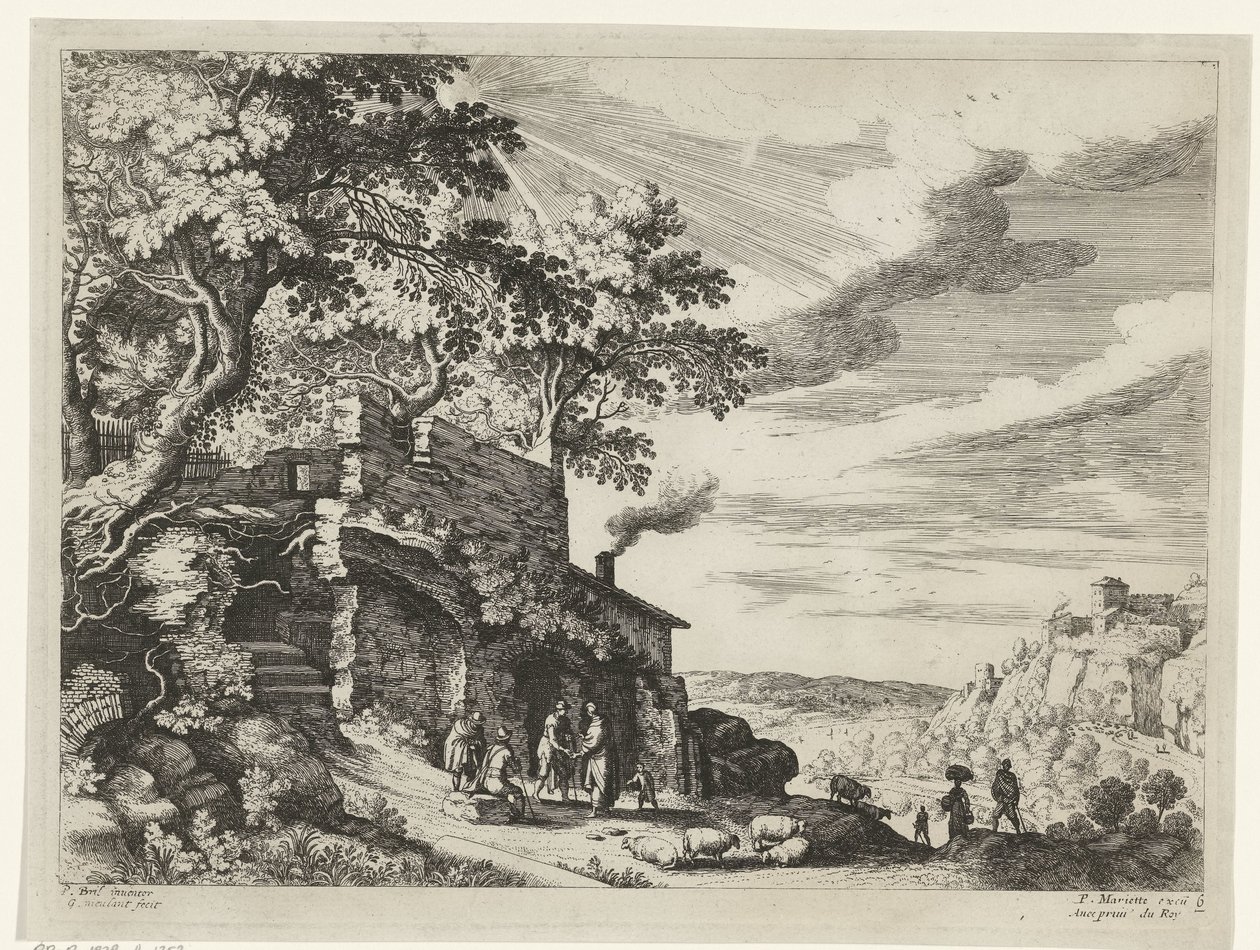 Hyrder ved en ruin Italienske landskaber (serietitel) af Willem van Nieulandt (II)