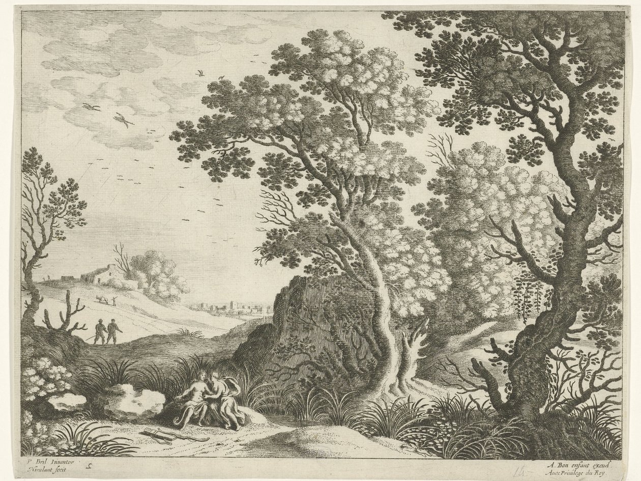 Landskab med Diana og en nymfe Italienske landskaber (serietitel) af Willem van Nieulandt (II)