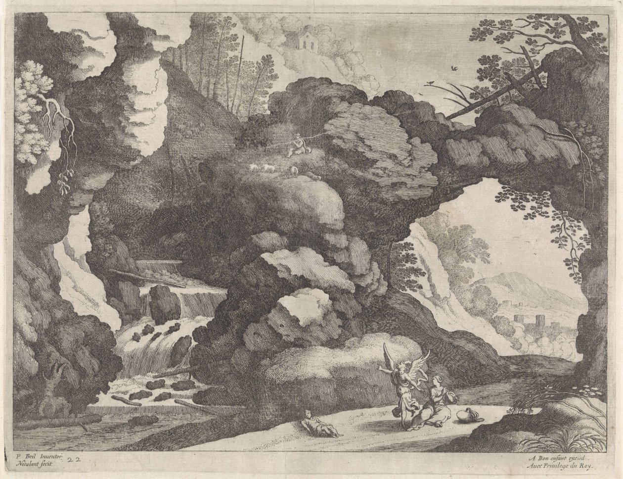 Landskab med Hagar og Ismael Italienske landskaber (serietitel) af Willem van Nieulandt (II)