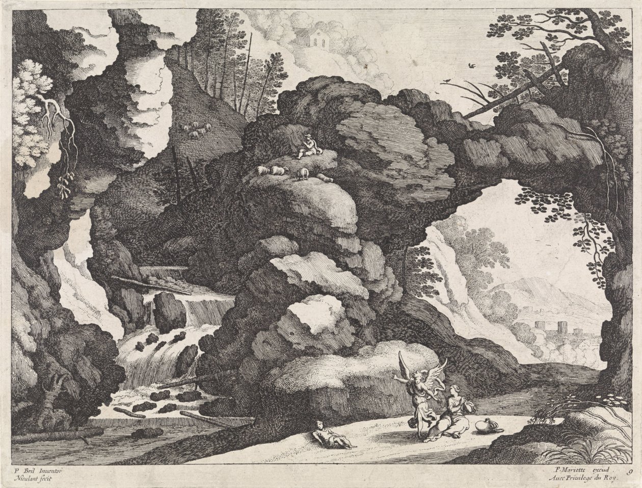 Landskab med Hagar og Ismael Italienske landskaber (serietitel) af Willem van Nieulandt (II)