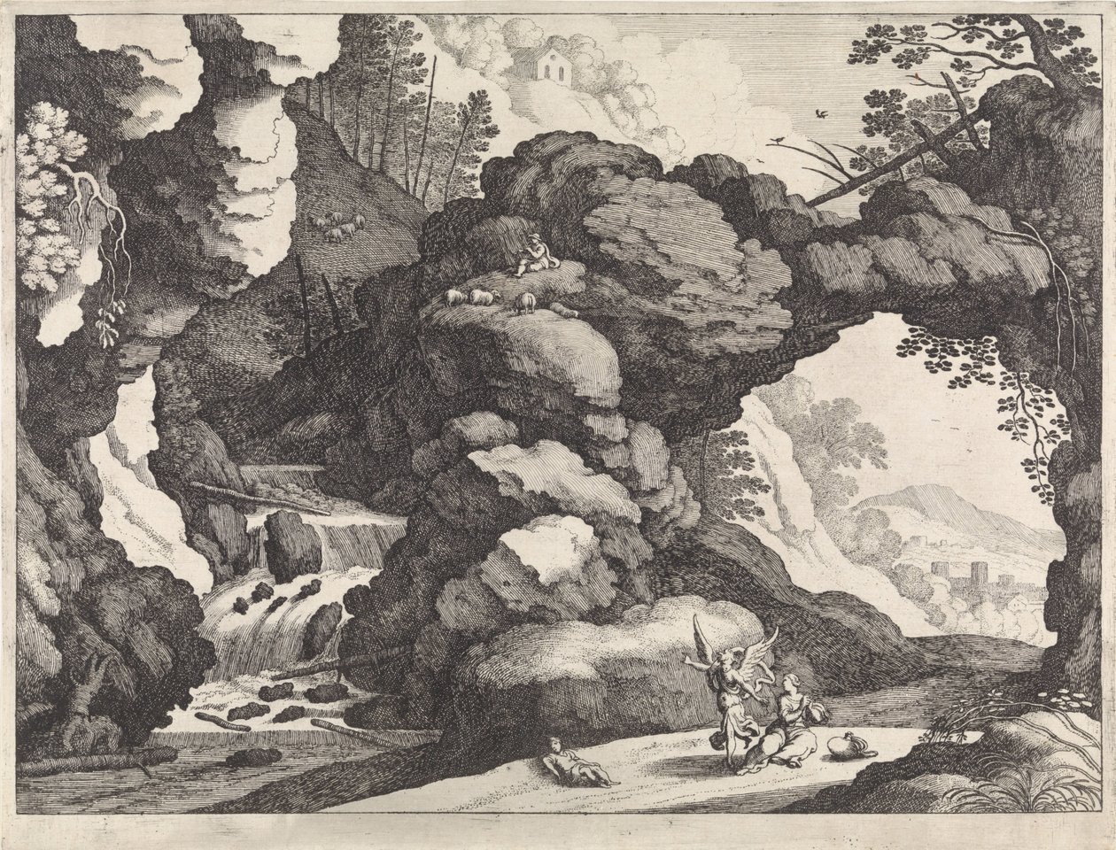 Landskab med Hagar og Ismael Italienske landskaber (serietitel) af Willem van Nieulandt (II)