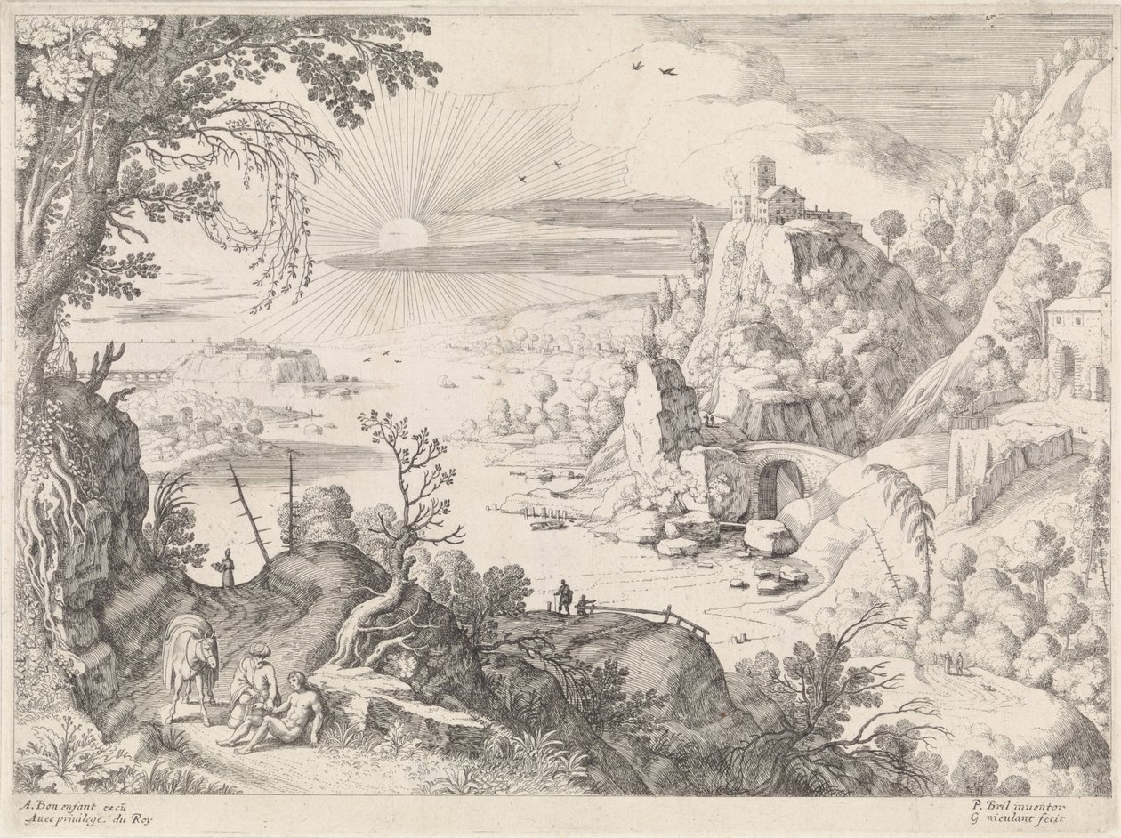 Landskab med den barmhjertige samaritaner af Willem van Nieulandt (II)