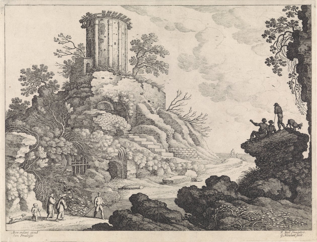 Landskab med ruinerne af et tempel af Willem van Nieulandt (II)