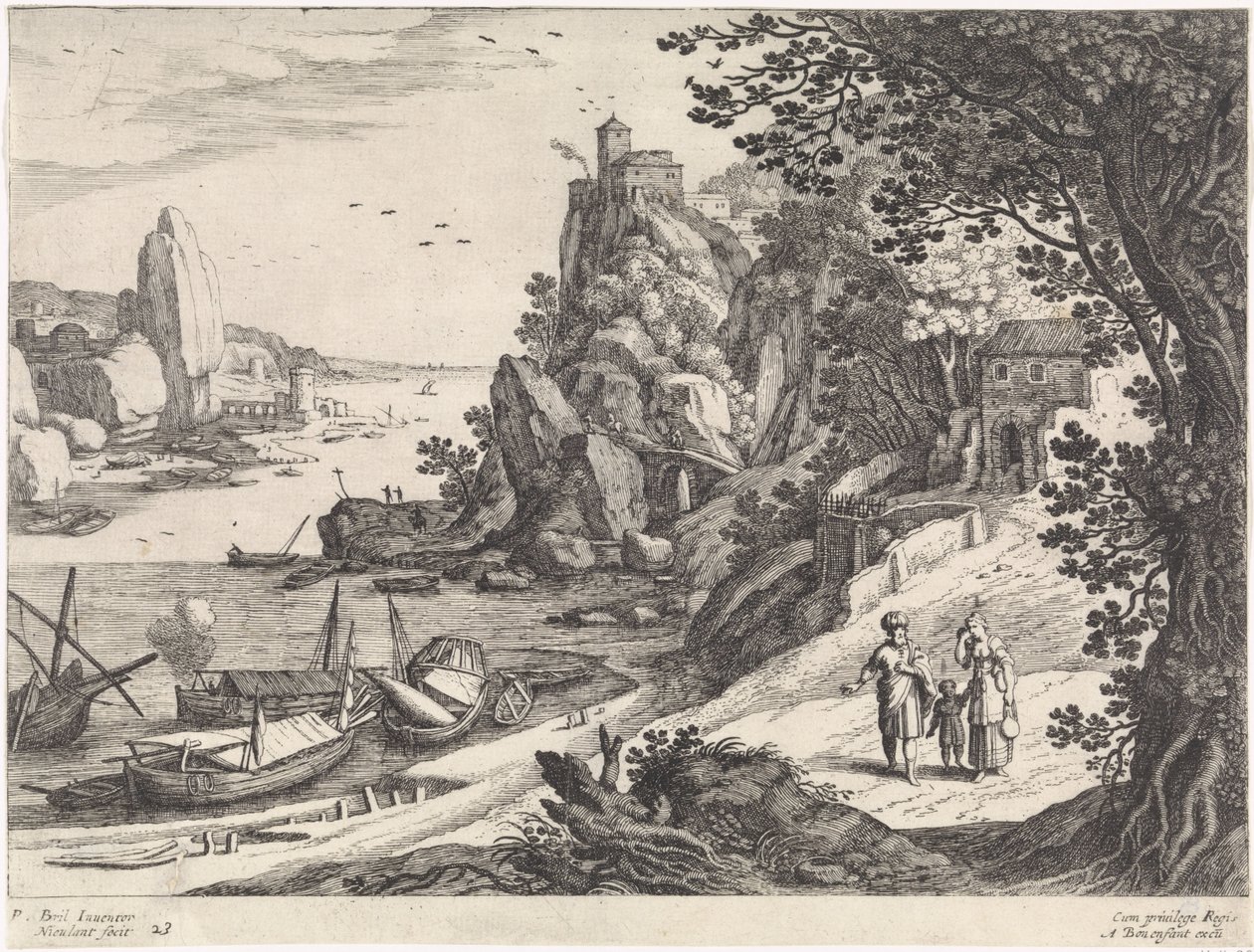 Landskab med fordrivelsen af ​​Hagar og Ismael Italienske landskaber (serietitel) af Willem van Nieulandt (II)