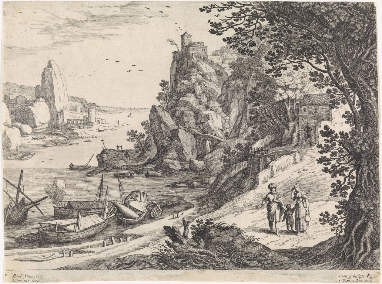 Landskab med fordrivelsen af ​​Hagar og Ismael Italienske landskaber (serietitel) af Willem van Nieulandt (II)