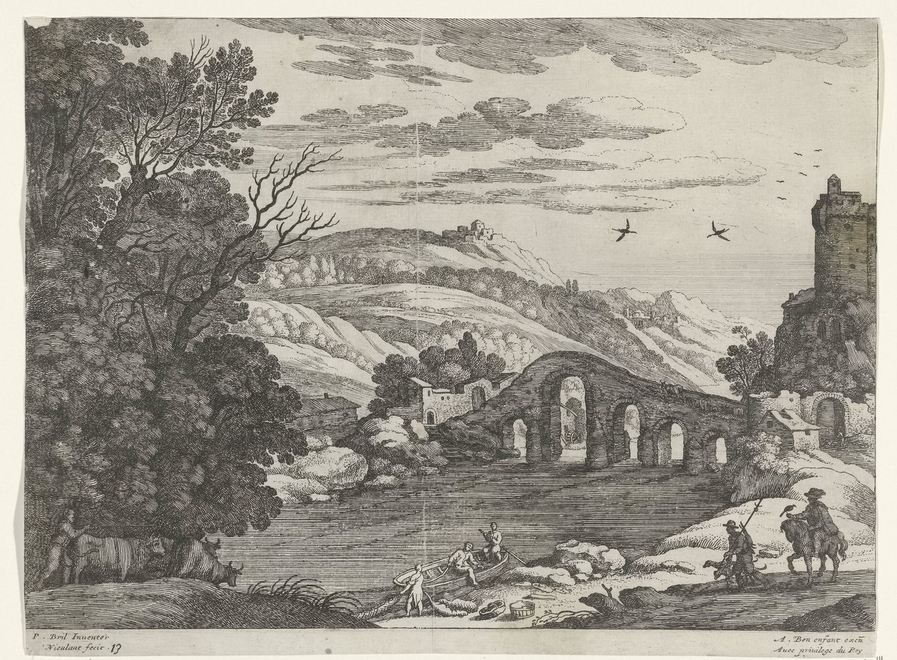 Landskab med en flod Italienske landskaber (serietitel) af Willem van Nieulandt (II)